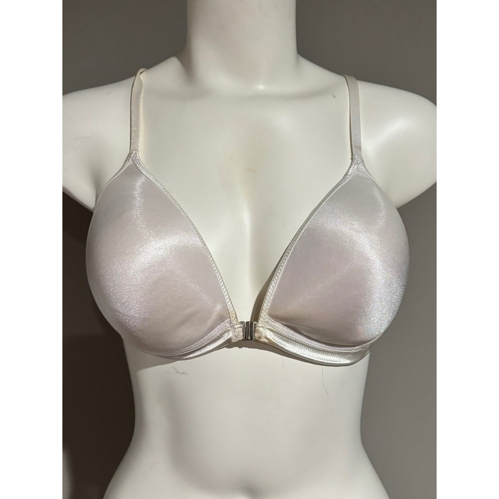 Vassarette Champagne Satin Front Close Racerback Bra 38C Style 72-268 Wireless